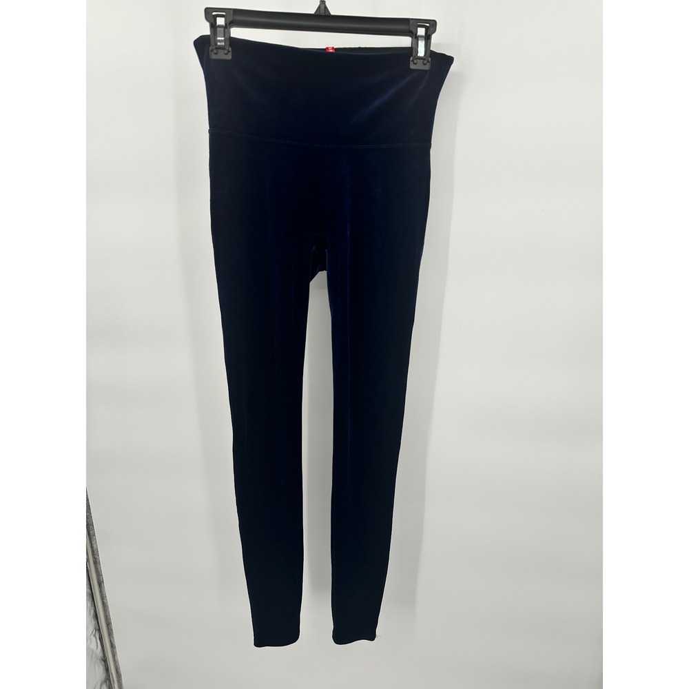 Spanx Velvet Leggings Medium M Navy Blue Stretch High Waist Comfortable Pants